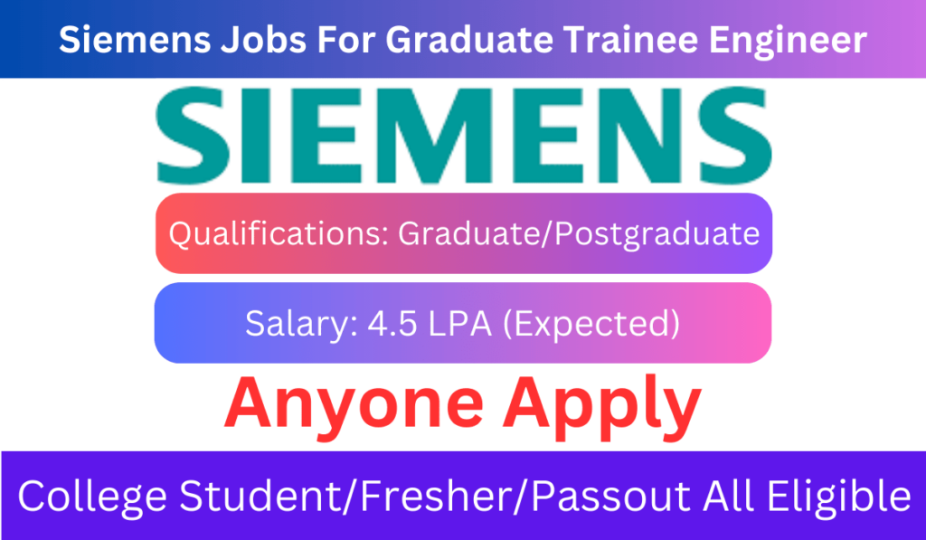 Siemens Jobs For Graduate Trainee Engineer(0-1Year)